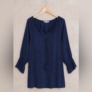 Mi Ami Large Navy Sheath Dress w/ Silver Thread Accents & Tie Neck -  Classic